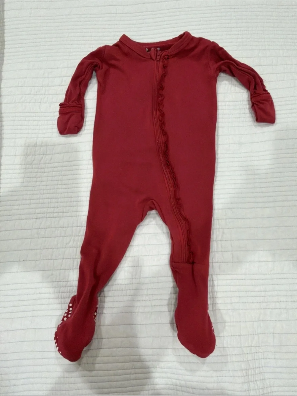 Kickee Pants Red Ruffle Coverall 0-3 Months One-Piece Footed EUC